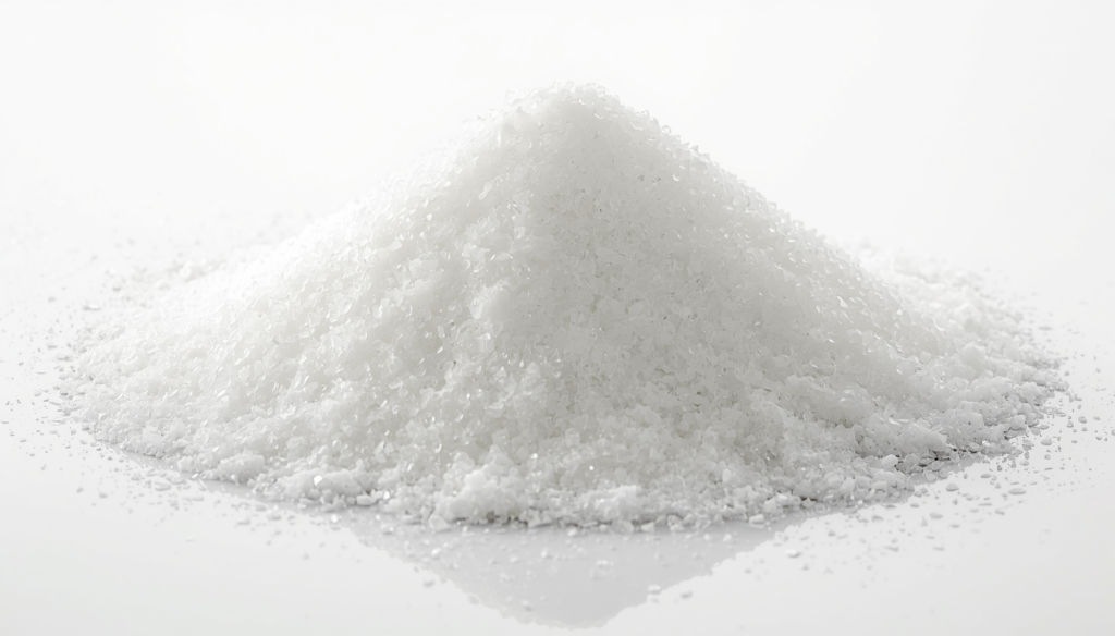 white refined sugar in bulk, granulated sugar pile, clean commercial product photography